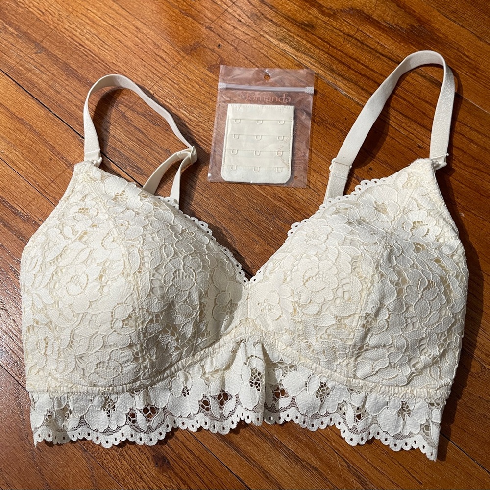 Momanda More Coverage Ivory Cream Lace Plunge Nursing Bralette 34DD